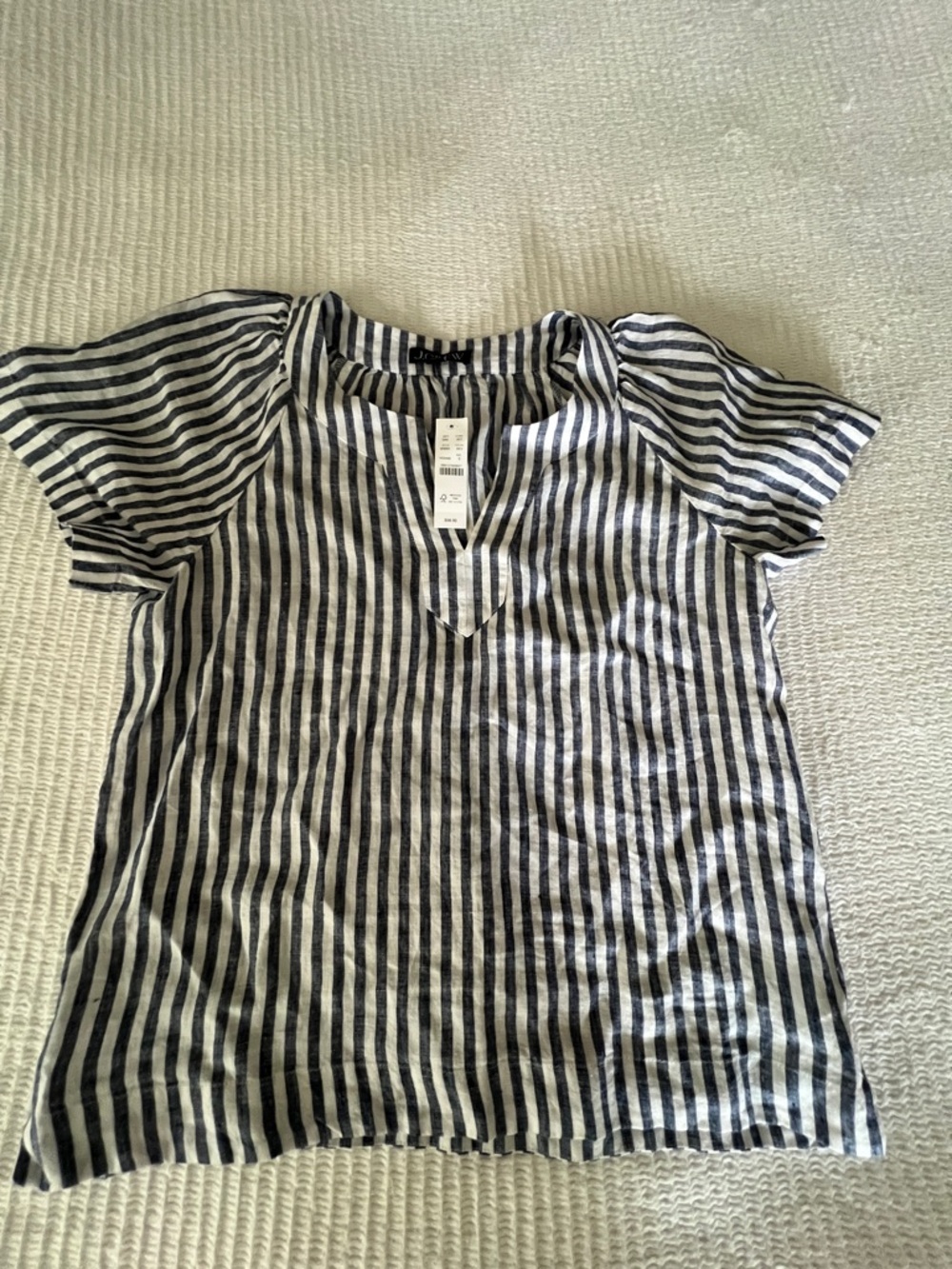 J Crew Striped Short Sleeve Linen Top - Navy and White Size S - NWT